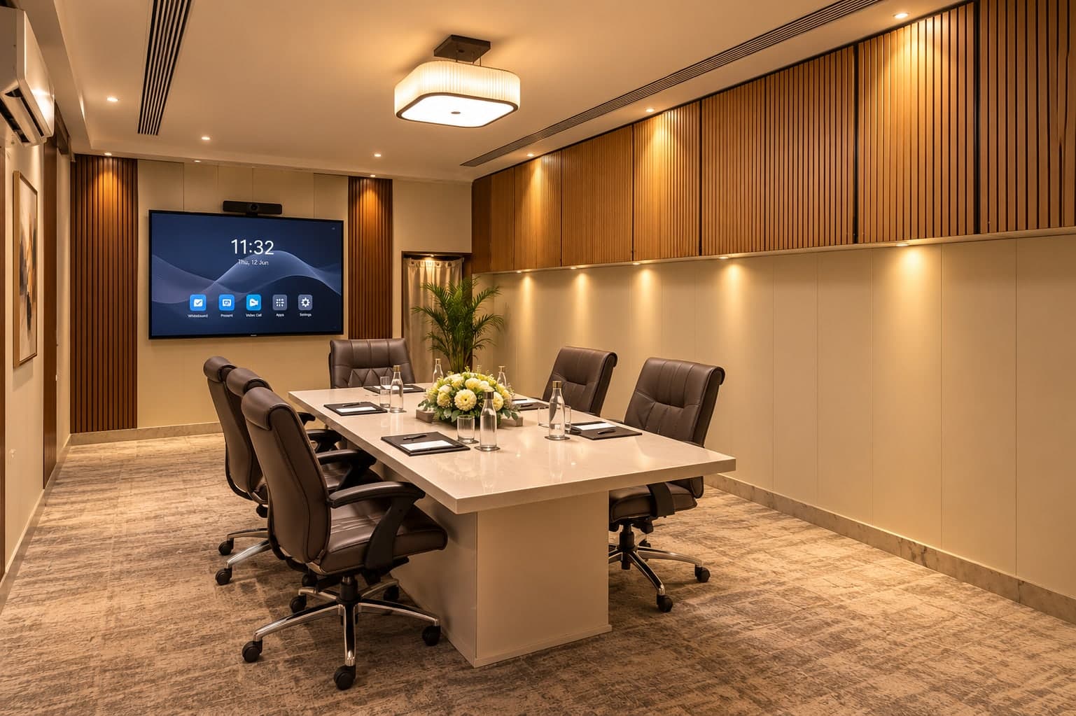 The boardroom at Aakriti Hotels — corporate meetings near Udyog Vihar