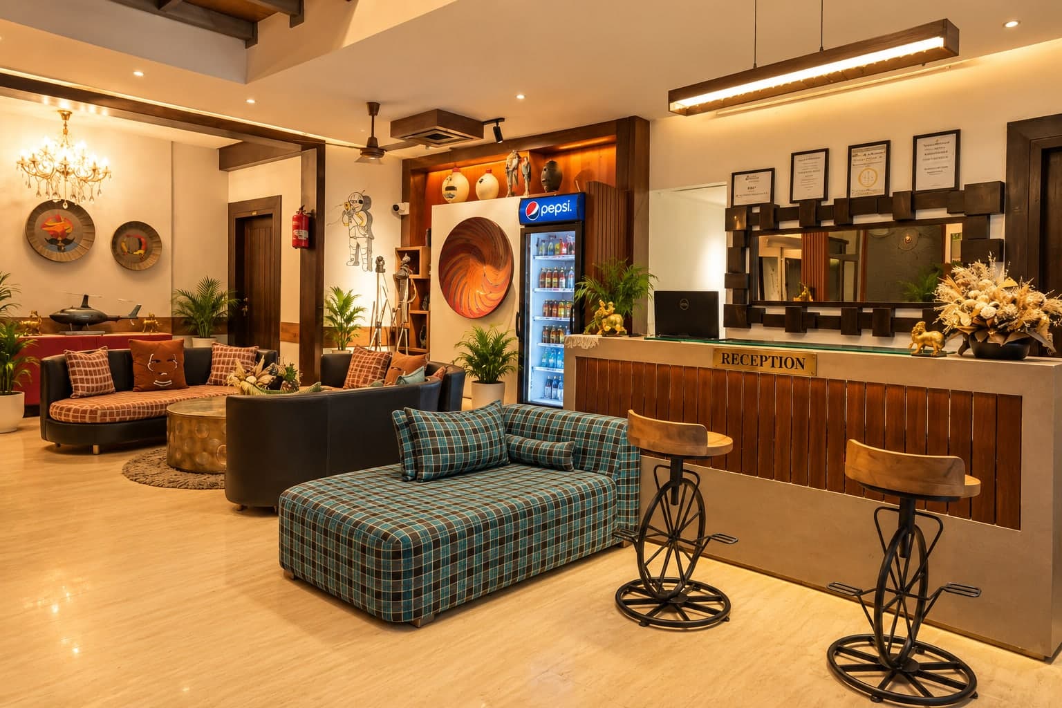 The reception desk at Aakriti Hotels, staffed 24 hours