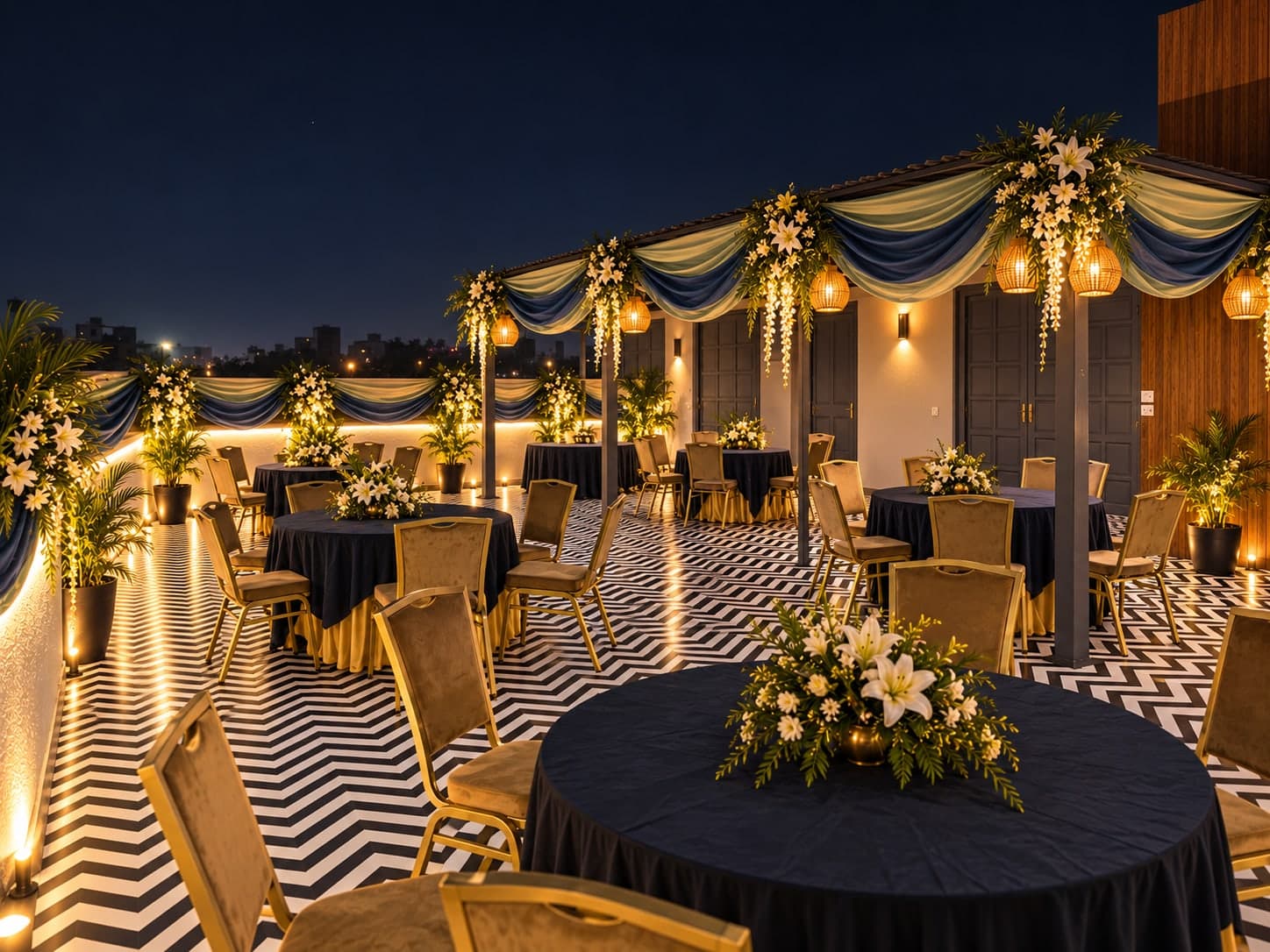 The rooftop banquet at night, Aakriti Hotels Sector 23 Gurugram