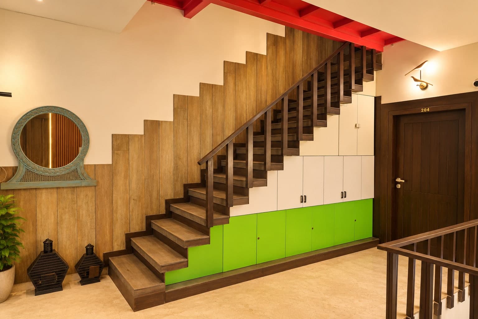 The staircase and foyer at Aakriti Hotels